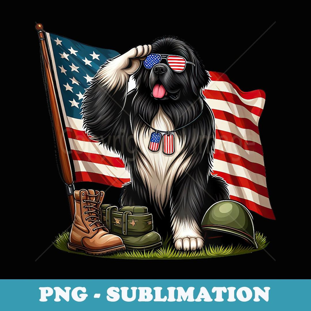 Salute Newfoundland Dog USA Flag Memorial Day 4th of July - Premium Sublimation Digital Download
