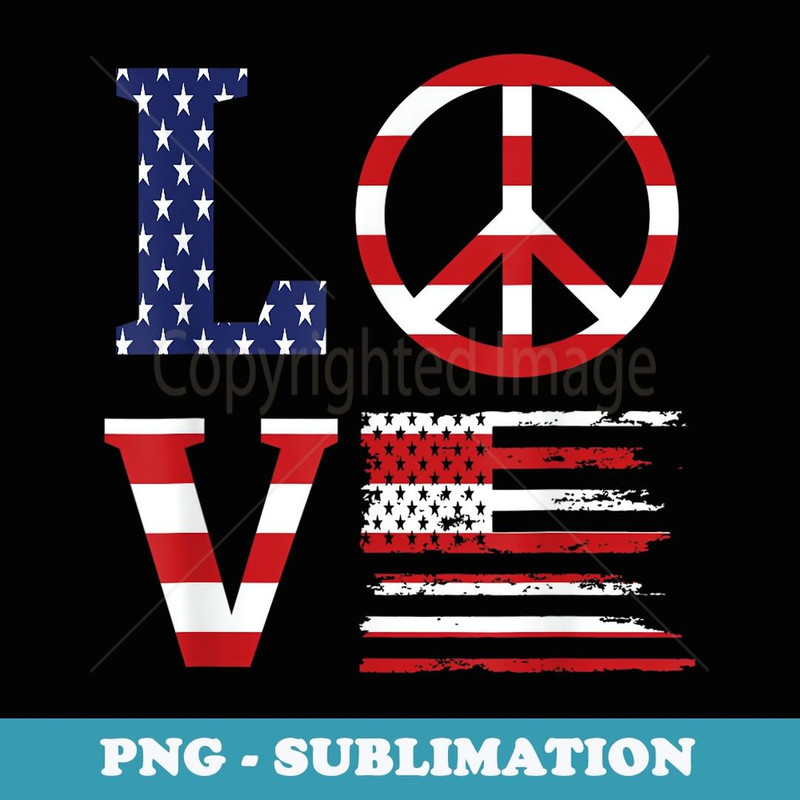 Funny Patriotic 4th Of July Love American Flag Peace Sign - PNG Sublimation Digital Download