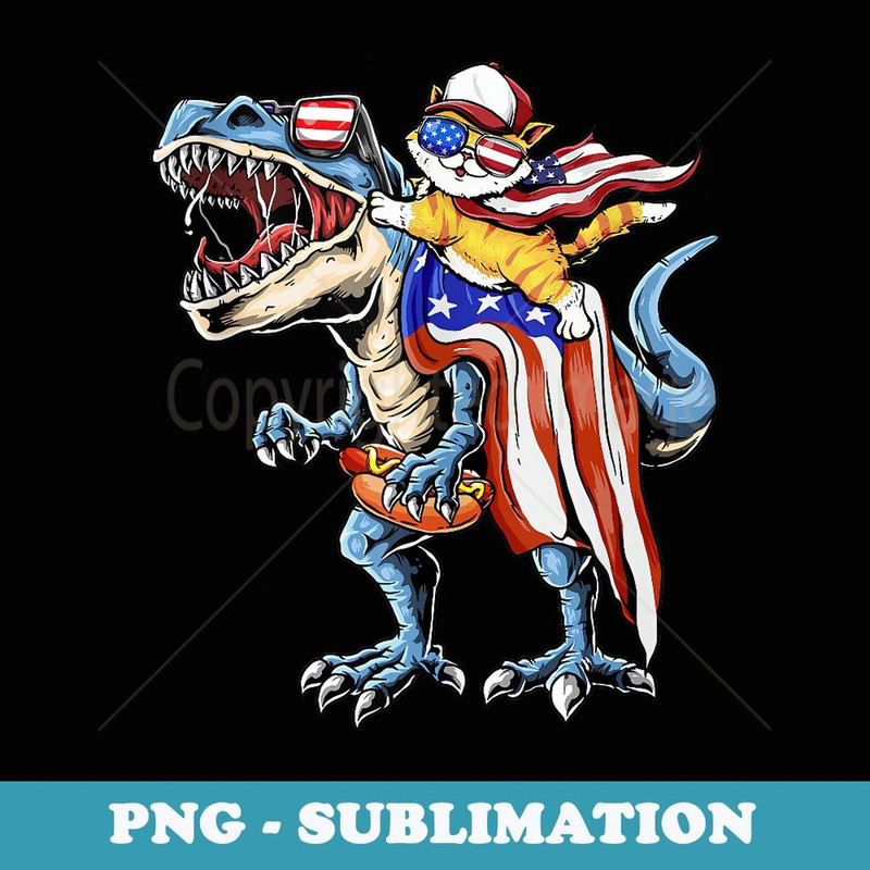 Meowica Cat 4th of July Dinosaur Patriotic American Flag Men - Professional Sublimation Digital Download