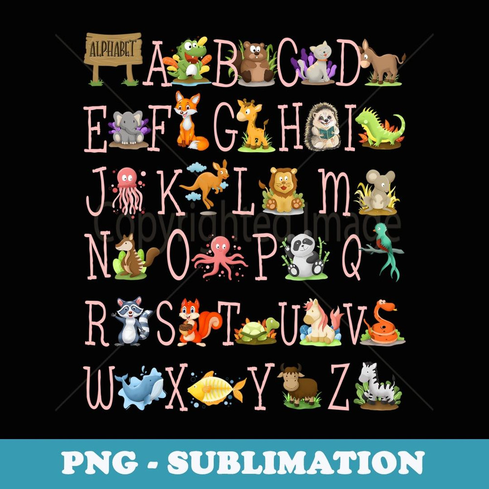 Back to School Kindergarten Teacher ABCs Animals Alphabet - Instant Sublimation Digital Download