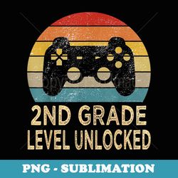2nd grade level unlocked video gamer back to school boys - premium png sublimation file