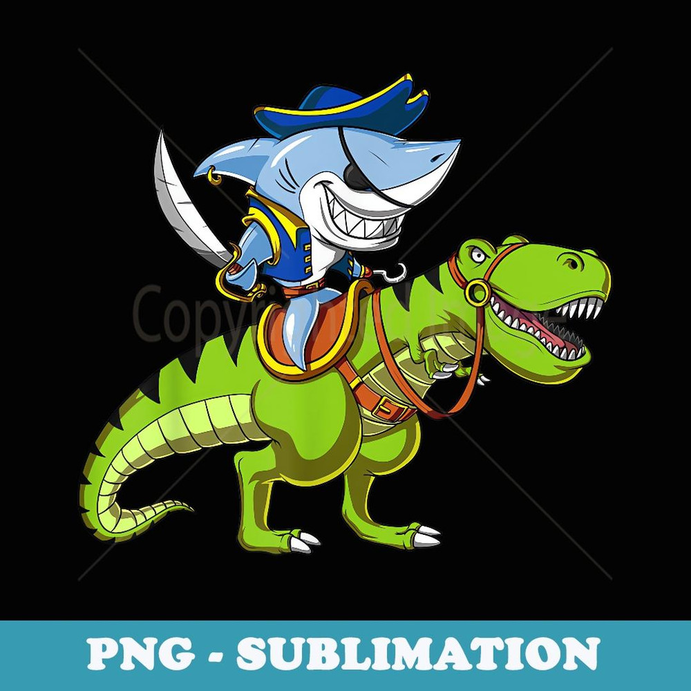 Shark Pirate Riding Rex Dinosaur Funny Fantasy Boys - Instant Sublimation Digital Download