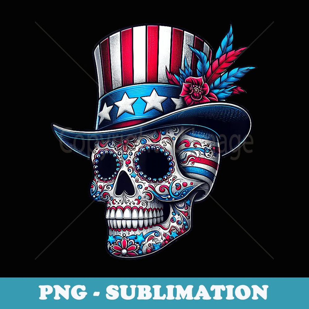 Independence Day Usa Patriot Skull 4th Of July Sugar Skull - Instant PNG Sublimation Download