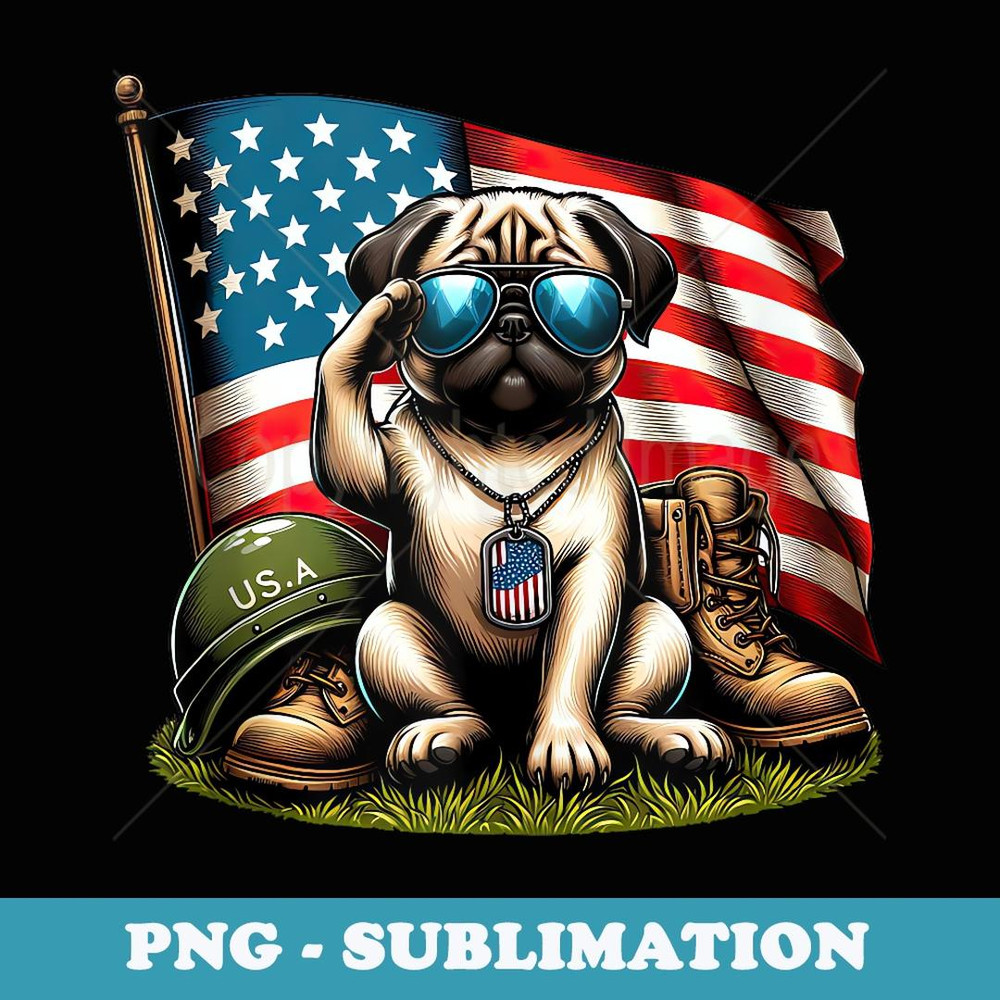 Salute Pug American USA Flag Memorial Day 4th of July - Artistic Sublimation Digital File