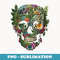 Haunted Botanical Garden Human Skull With Flowers And Plants - Decorative Sublimation PNG File
