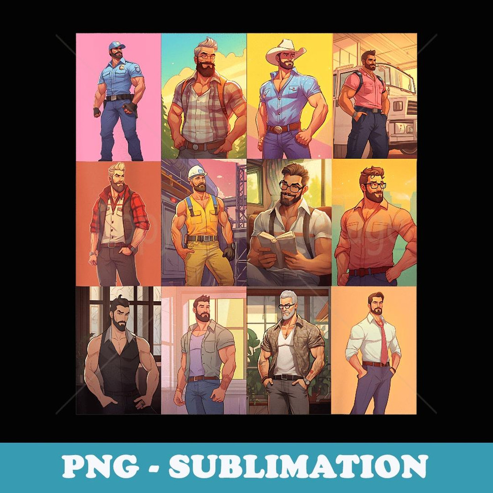 LGBT Bear Dilf Mens Muscle Daddy Gay Bear & Cub Jock Pride - Modern Sublimation PNG File