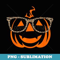 jack o lantern face pumpkin halloween leopard print glasses - decorative sublimation png file