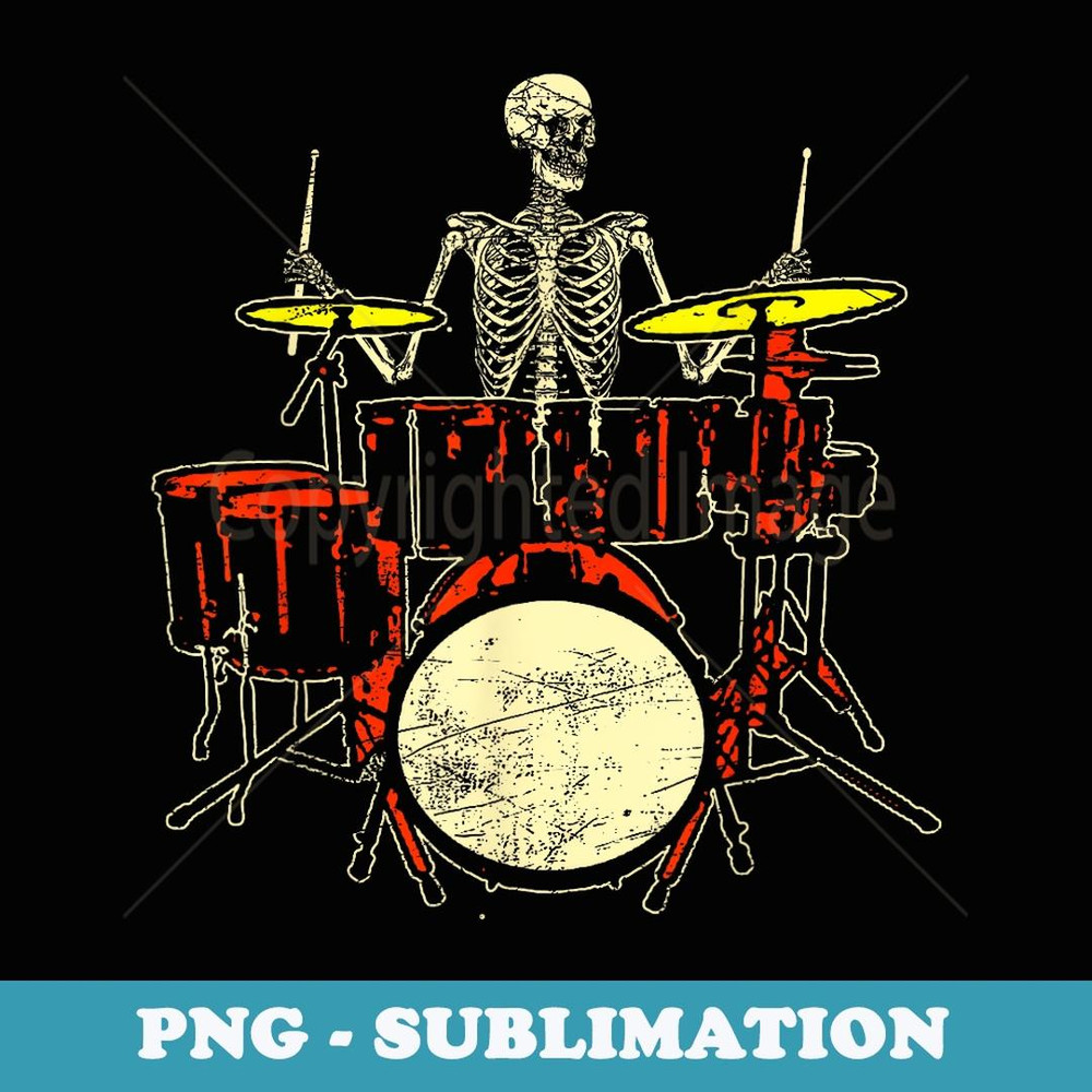 Skeleton Drummer Rock and Roll Drum Percussionists Musician - PNG Transparent Sublimation Design