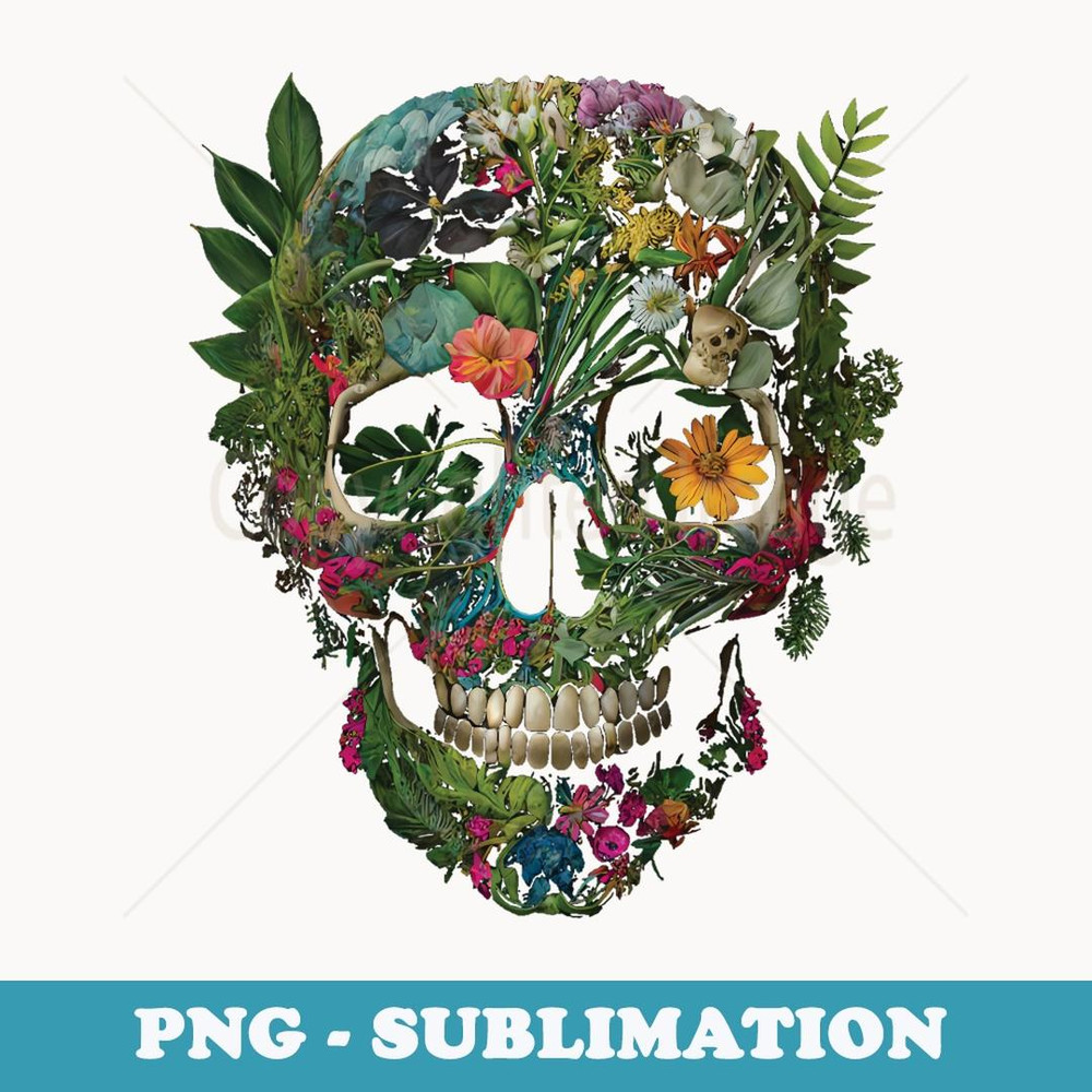 Haunted Botanical Garden Human Skull With Flowers And Plants - Special Edition Sublimation PNG File