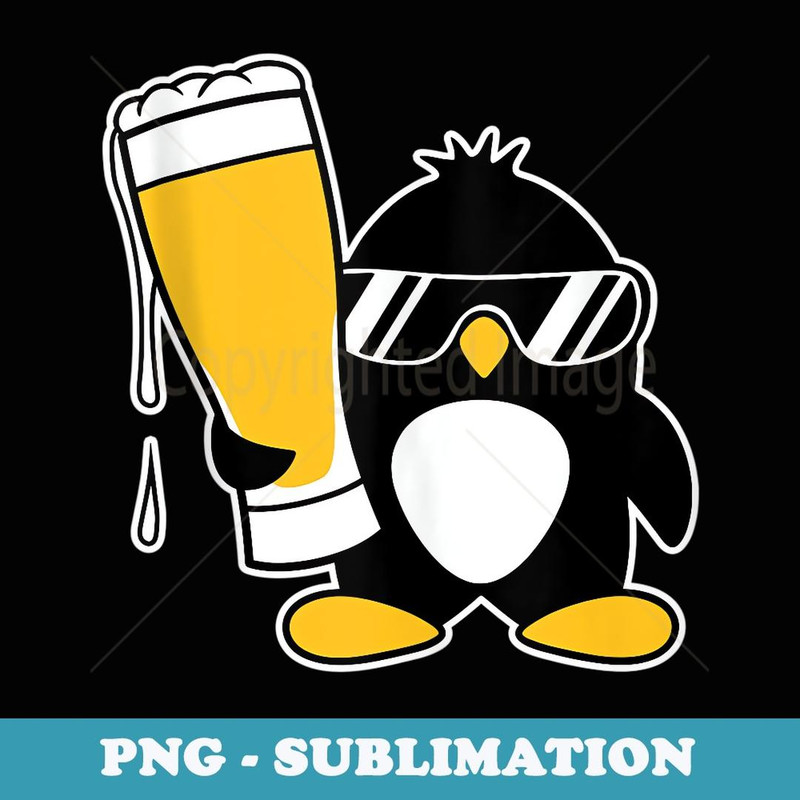 Funny Penguin With Cool Sunglasses Holding A Beer Alcohol - PNG Transparent Sublimation Design