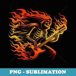 red fiery grim eternal rockstar skeleton playing bass guitar - instant png sublimation download