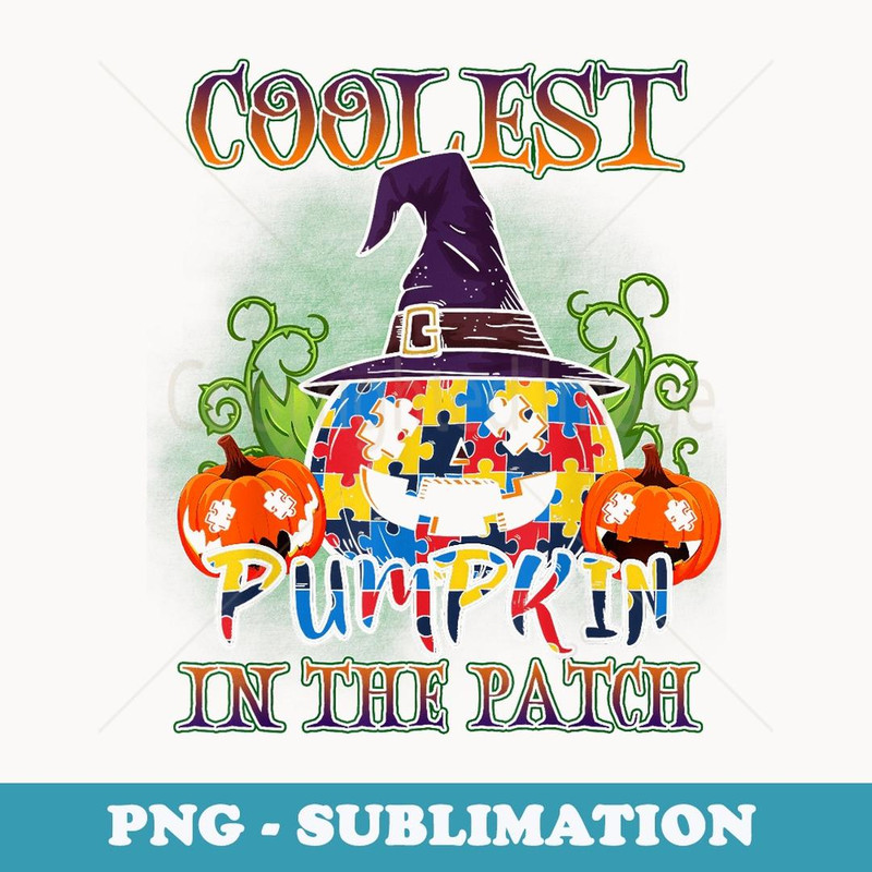 Coolest Pumpkin in The Patch Autism Awareness Halloween - PNG Transparent Sublimation Design