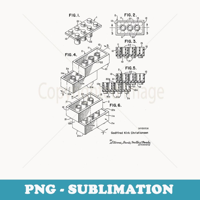 Toy Bricks Design Vintage Patent Drawing Funny Novelty - Instant PNG Sublimation Download