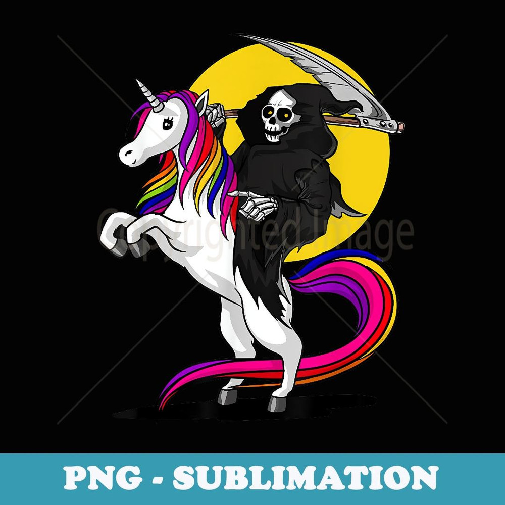 Grim Reaper Skeleton Death Riding Unicorn Halloween Fantasy - Aesthetic Sublimation Digital File