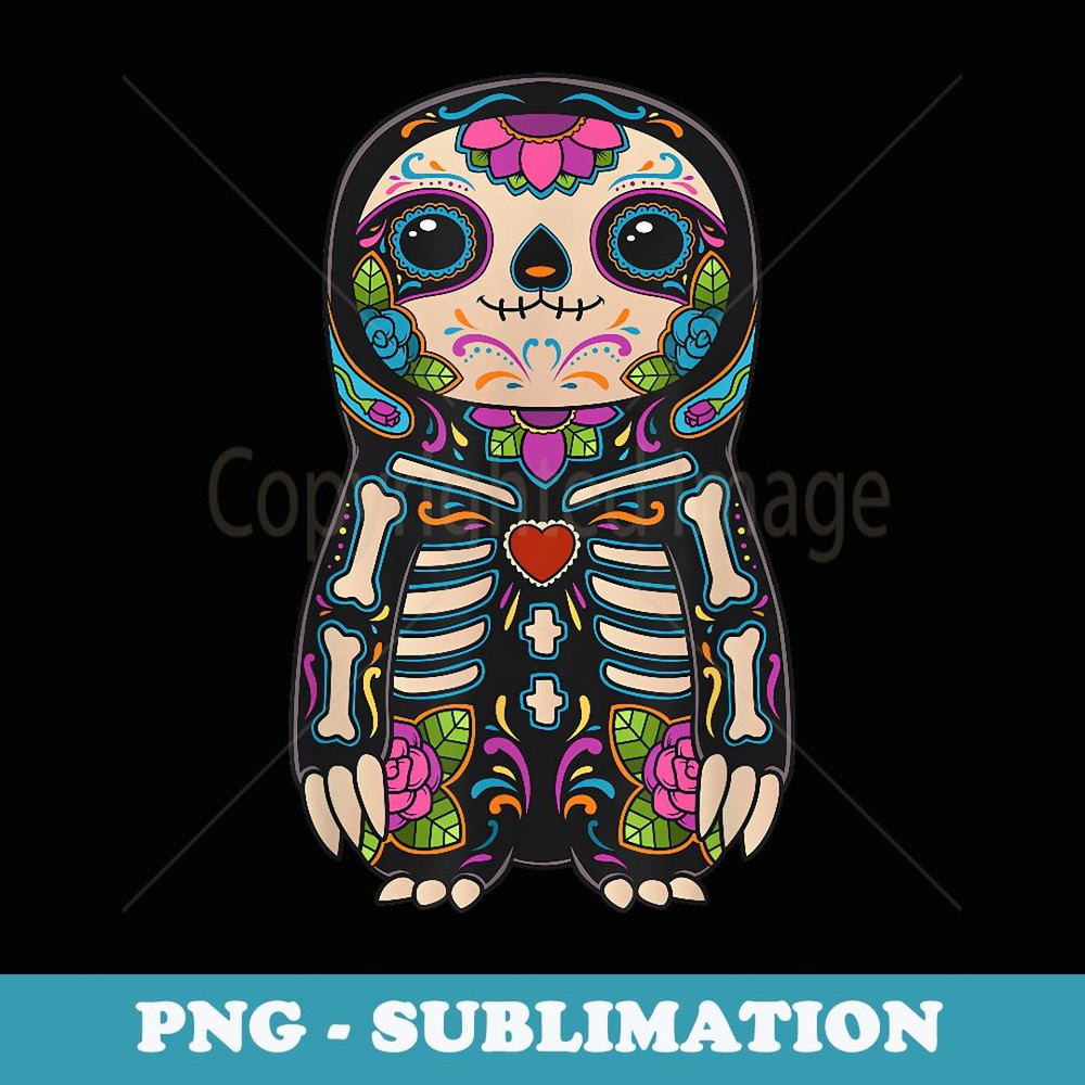 Sloth Sugar Skull Mexico Calavera Dia De Los Muertos - Elegant Sublimation PNG Download