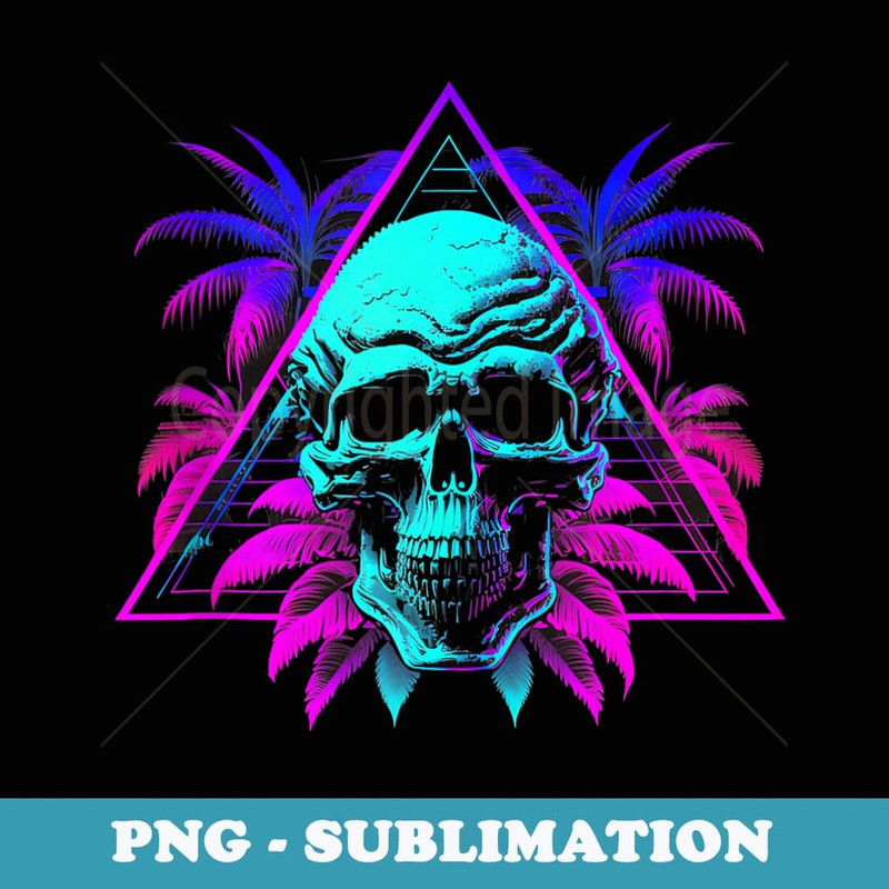 Skull Vaporwave Retrowave Aesthetic Synthwave 80s Palm Tree - Vintage Sublimation PNG Download