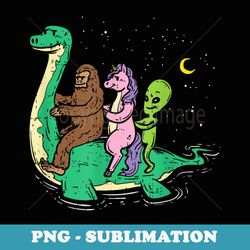 alien bigfoot & unicorn riding loch ness monster halloween - modern sublimation png file
