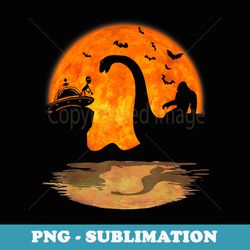 bigfoot riding loch ness monster meets alien ship halloween - vintage sublimation png download