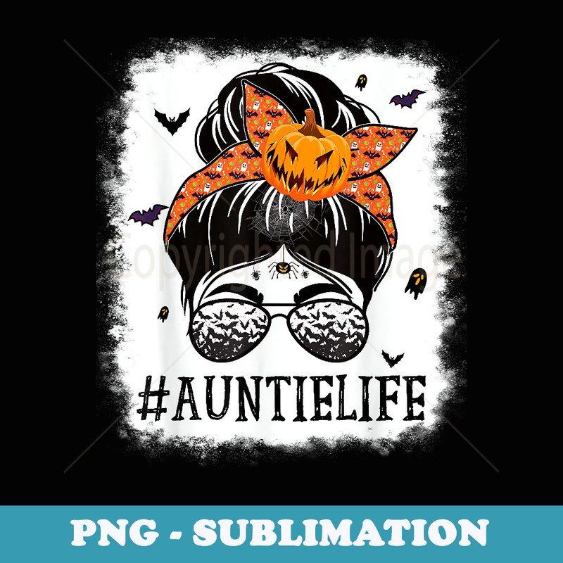 Auntie Messy Bun Spooky Pumpkin Grandma Halloween Costume - PNG Sublimation Digital Download