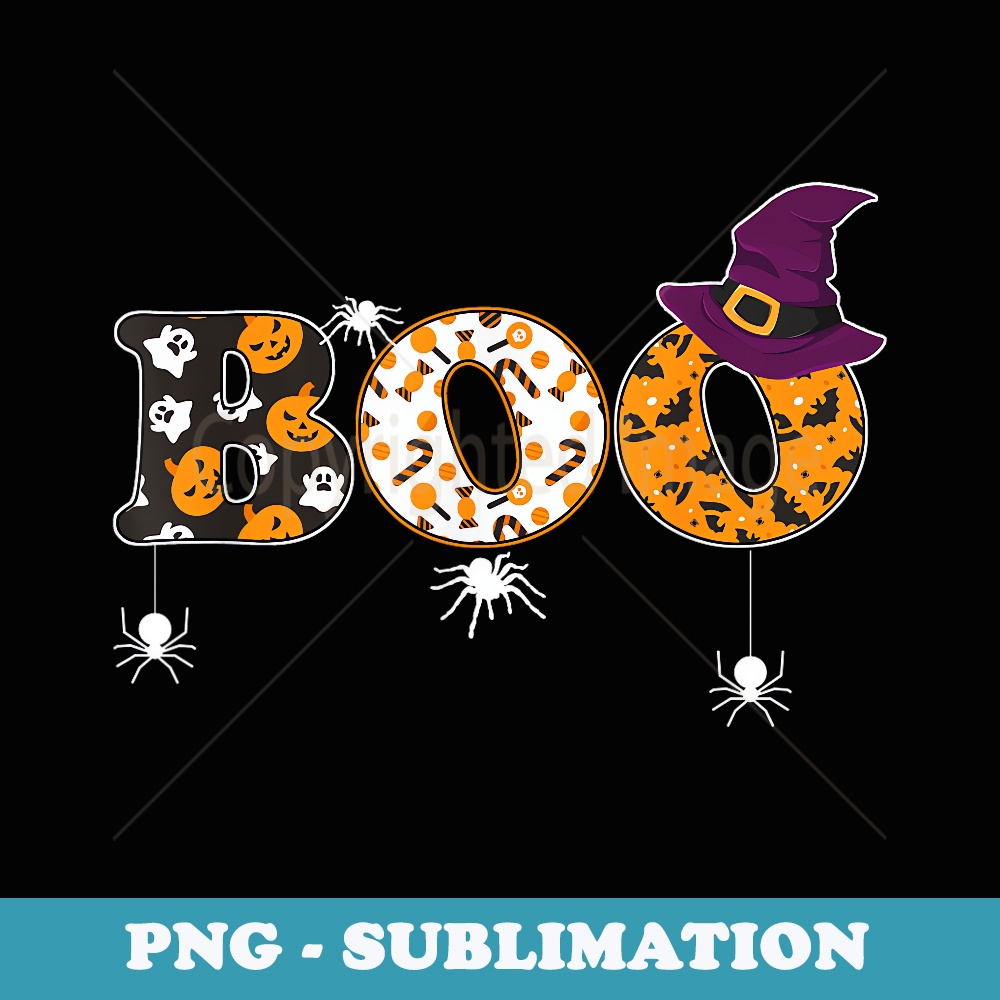 Boo Halloween Costume With Spiders And Witch Hat - Retro PNG Sublimation Digital Download