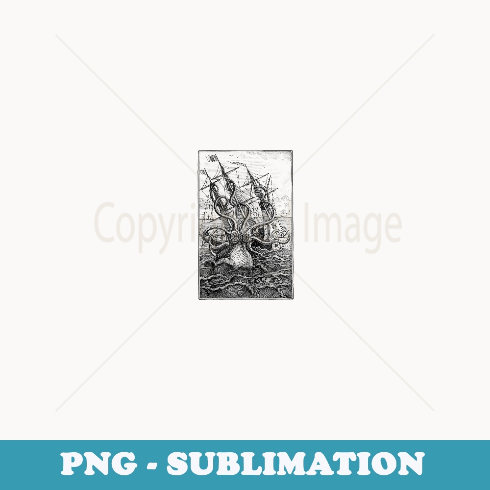Giant Octopus Pirate Ship Vintage Kraken Sailing Squid - High-Resolution PNG Sublimation File