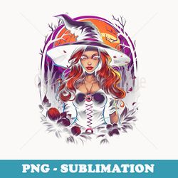 scary pruple witch with red hair girls halloween costume - instant png sublimation download