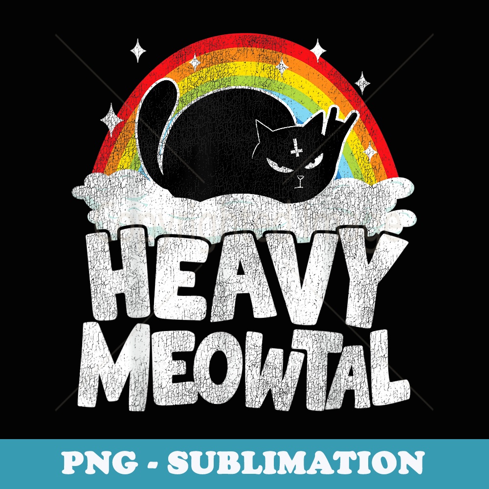 Heavy Meowtal Cat Rainbow Retro Goth Funny Death Metal - Decorative Sublimation PNG File