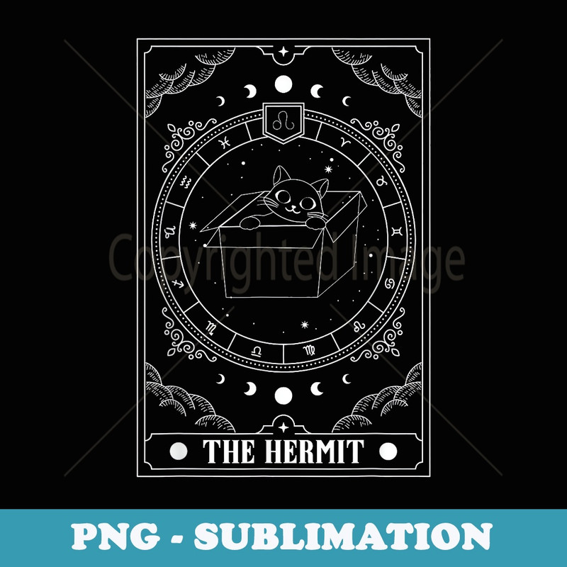 Retro Halloween Black Cat The Hermit Tarot Card Witchcraft - Sublimation PNG File