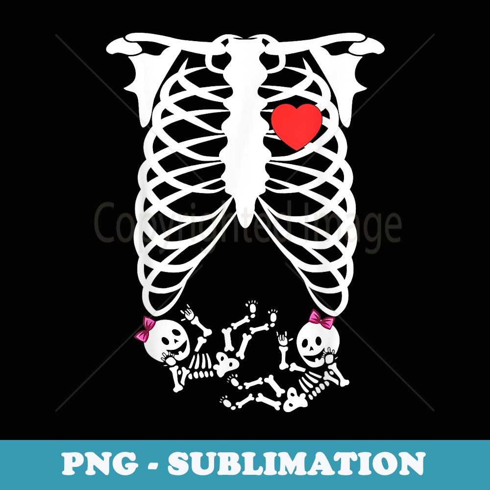 Skeleton Pregnancy Girl Twins Pregnant Halloween - Retro PNG Sublimation Digital Download