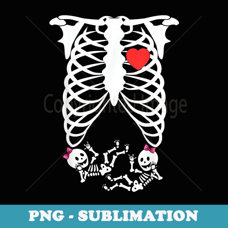 Skeleton Pregnancy Girl Twins Pregnant Halloween - Retro PNG Sublimation Digital Download