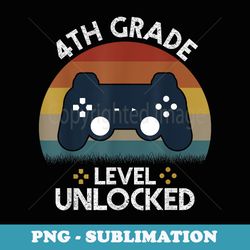 4th grade level unlocked video game vintage back to school - high-resolution png sublimation file