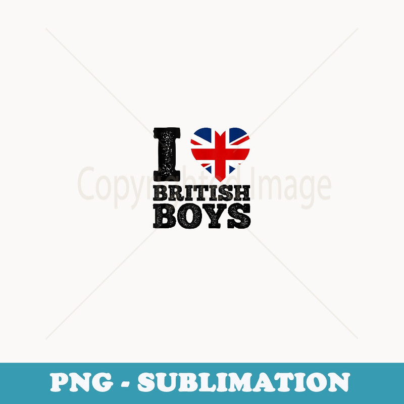 I Love British Boys Funny Red Heart Britain Flag - Retro PNG Sublimation Digital Download