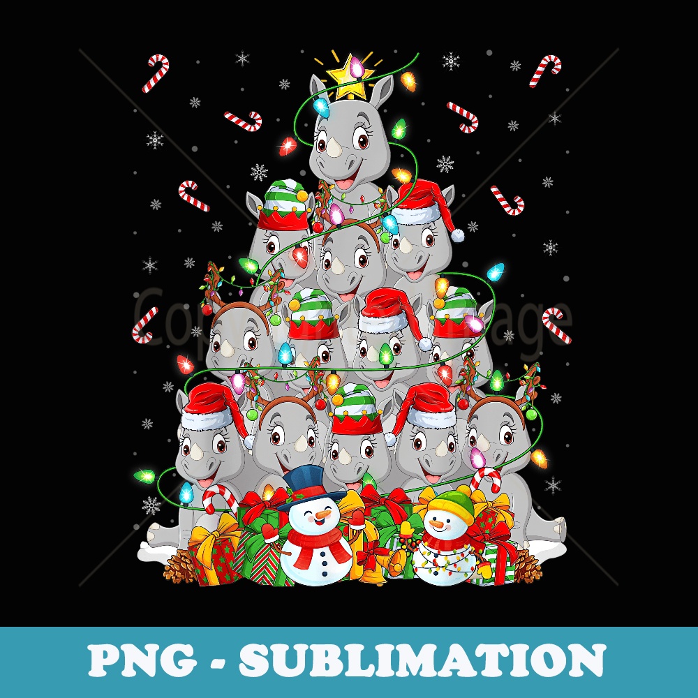 Funny Rhino Xmas Lighting Tree Santa Rhino Christmas - Signature Sublimation PNG File