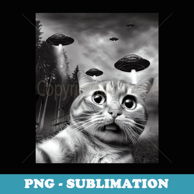 Funny Cat Selfie with UFOs retro cat - Premium PNG Sublimation File