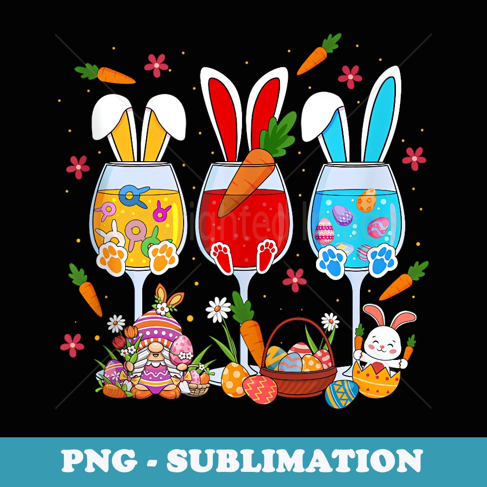 Easter Wine Glasses Rabbit Ears Alcoholic Beverage - Elegant Sublimation PNG Download