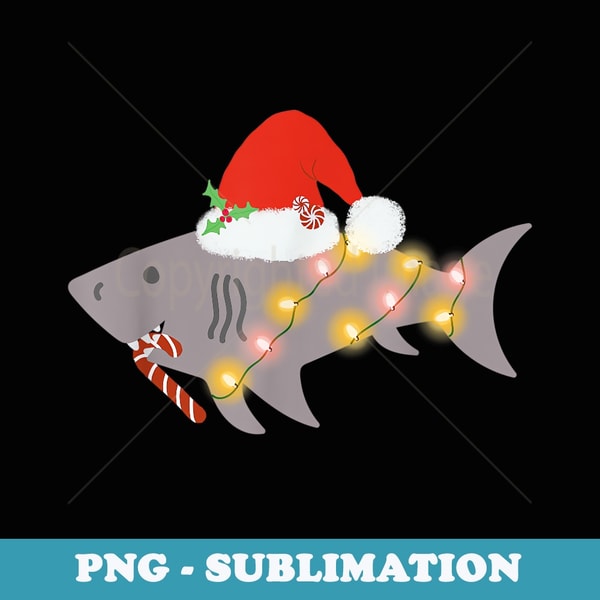 Shark Santa Hat Candy Cane Peppermint Candies Christmas - PNG Transparent Sublimation File