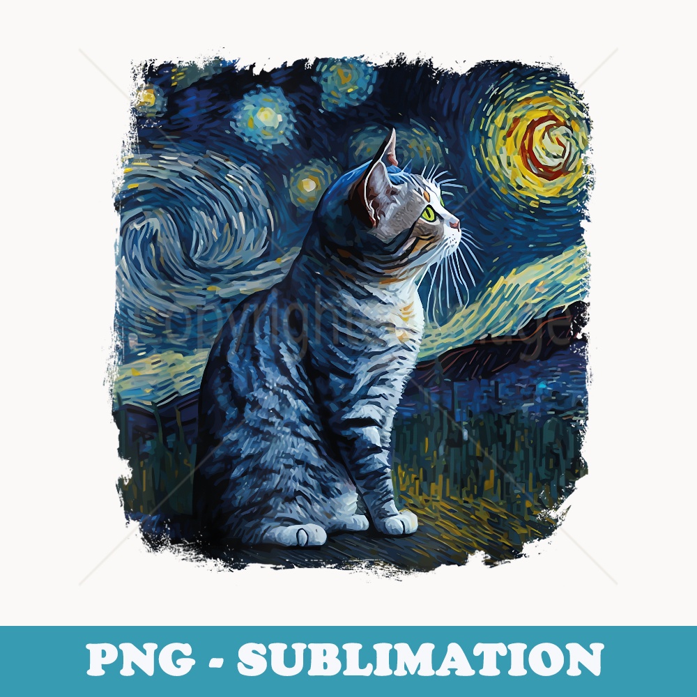 Funny Van Gogh Starry Night Cat American Shorthair Cat Lover - Sublimation PNG File