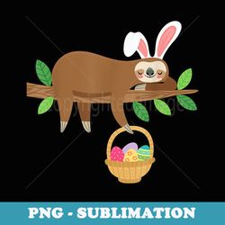 easter sloth with easter bunny rabbit ears basket of eggs - artistic sublimation digital file