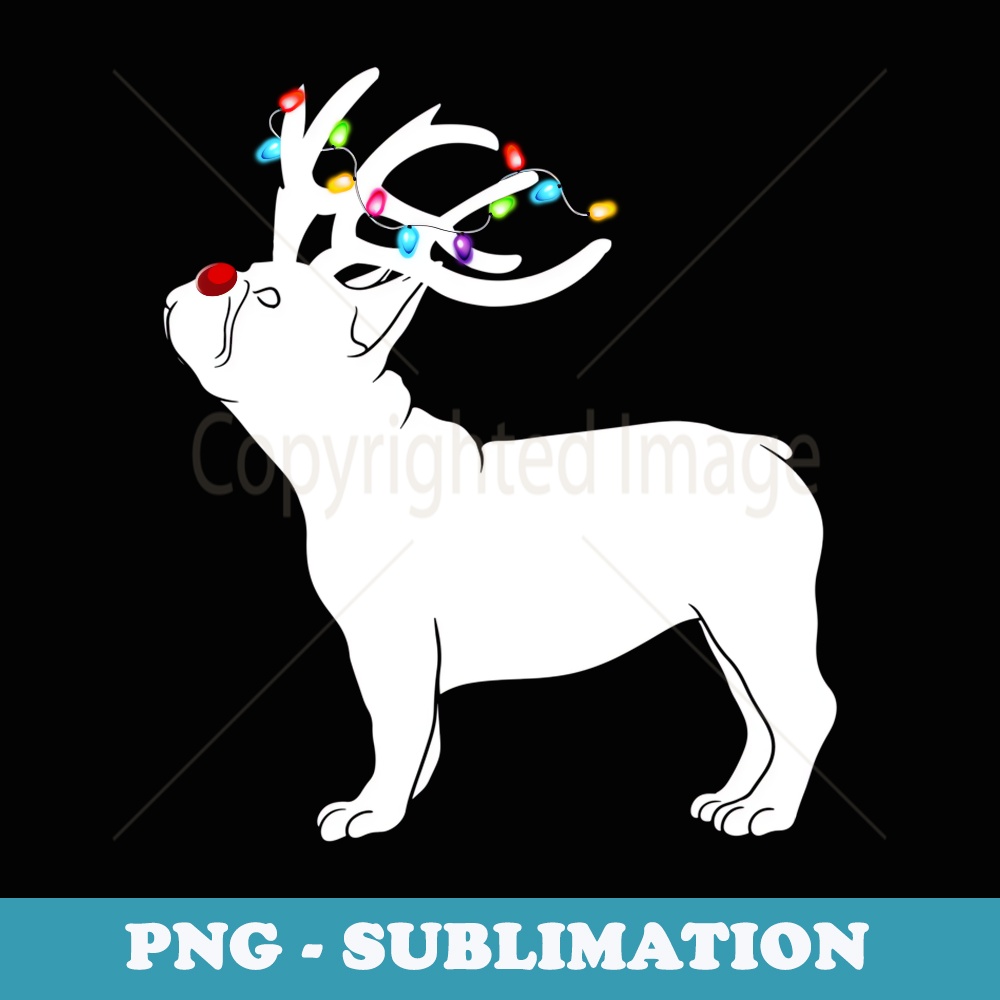 French bulldog Dog Reindeer Lights Plaid Santa Hat Christmas - Aesthetic Sublimation Digital File