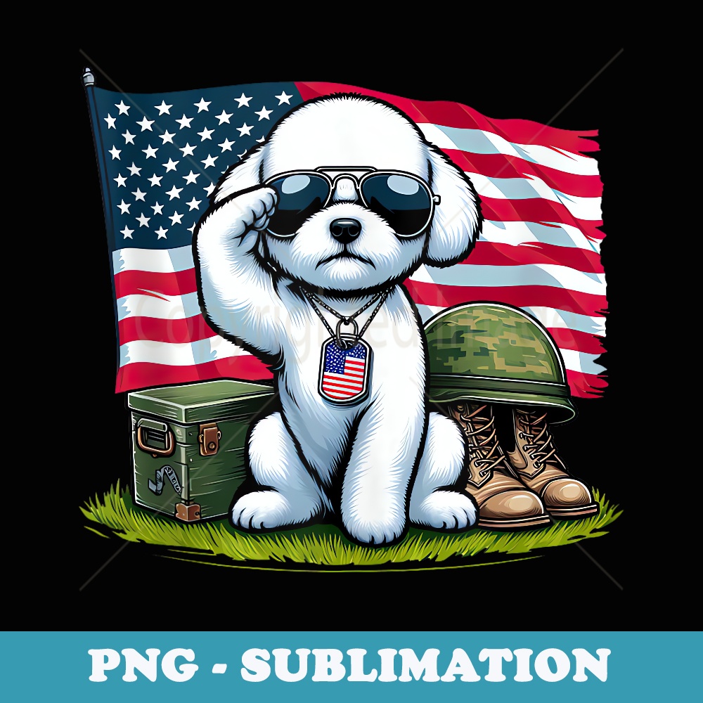 Salute Bichon Frise USA Flag Memorial Day 4th of July - Unique Sublimation PNG Download