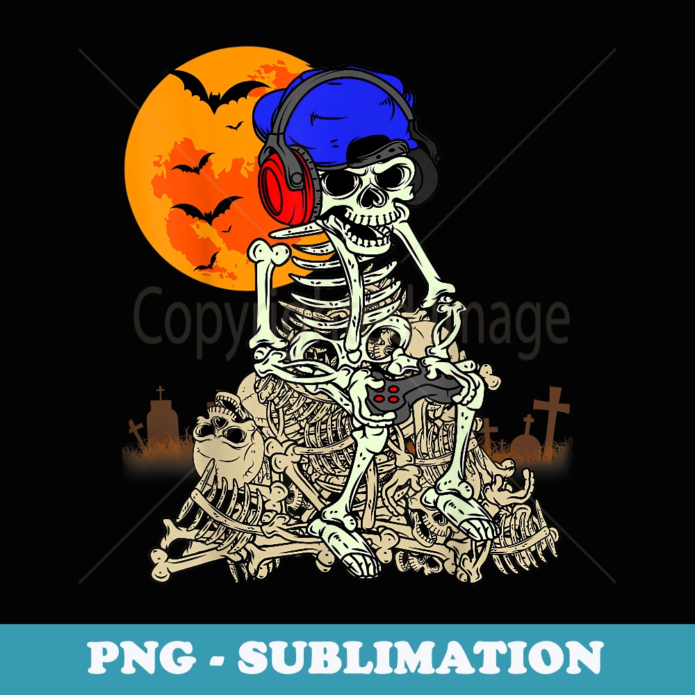 graphic Halloween Skeleton Gamer funny Gaming boys kids teen - PNG Sublimation Digital Download