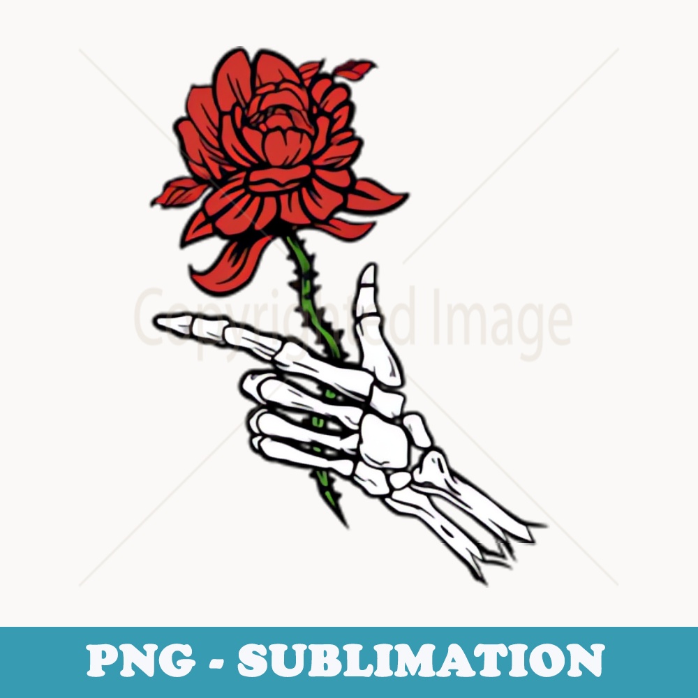 Skeleton Hand Holding A Red Rose - Premium PNG Sublimation File