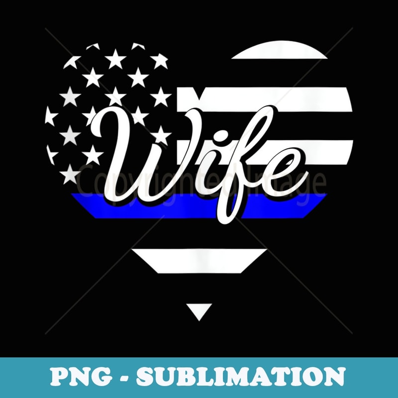 Police Wife Thin Blue Line American Flag Heart Policeman - Retro PNG Sublimation Digital Download