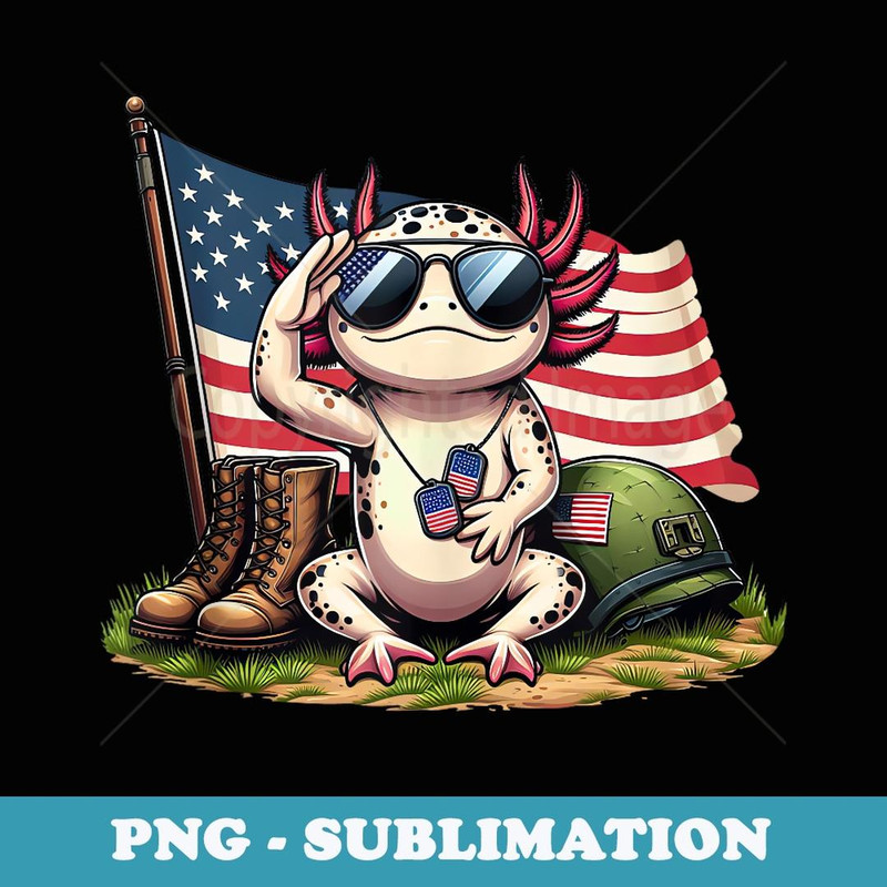 Salute Axolotl American USA Flag Memorial Day 4th of July - Instant PNG Sublimation Download