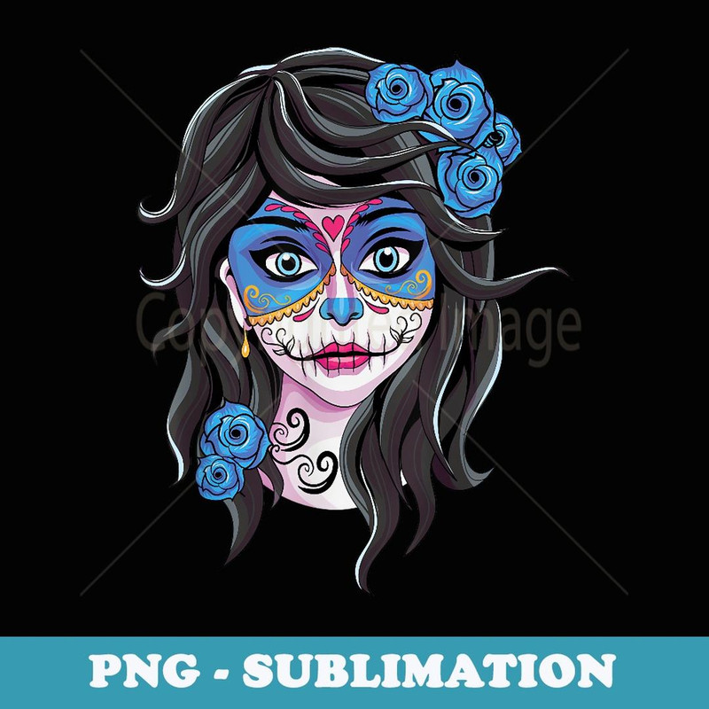 Mexican Sugar Skull Girl Halloween Dia De Los Muertos - PNG Sublimation Digital Download