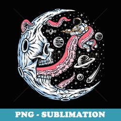 kraken attack astronaut space octopus tentacle in moon skull - retro png sublimation digital download