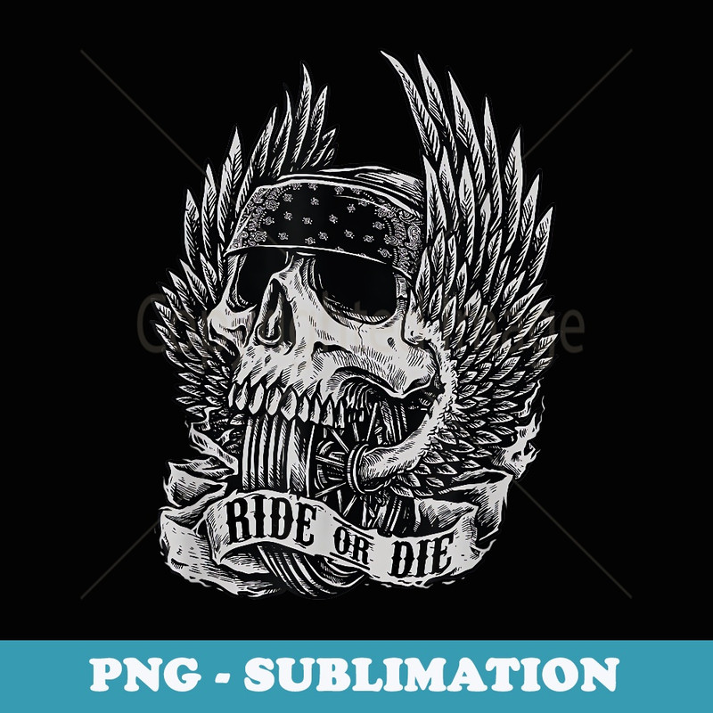Ride Or Die Biker Skull and Winged Wheel Art Design - Special Edition Sublimation PNG File