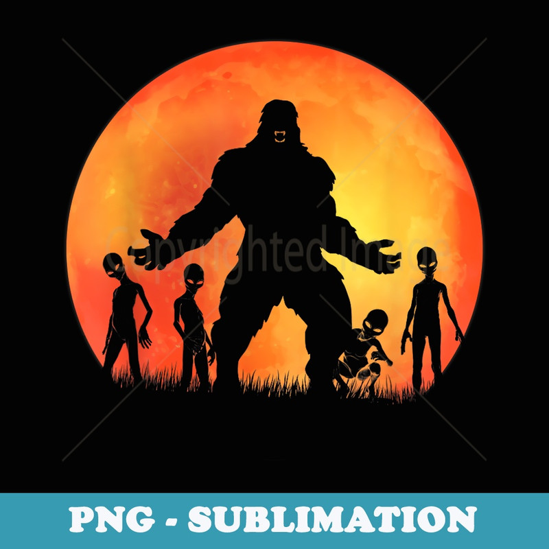 Halloween Bigfoot Alien Full Moon - Unique Sublimation PNG Download