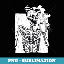 halloween coffee drinking skeleton skull - exclusive png sublimation download