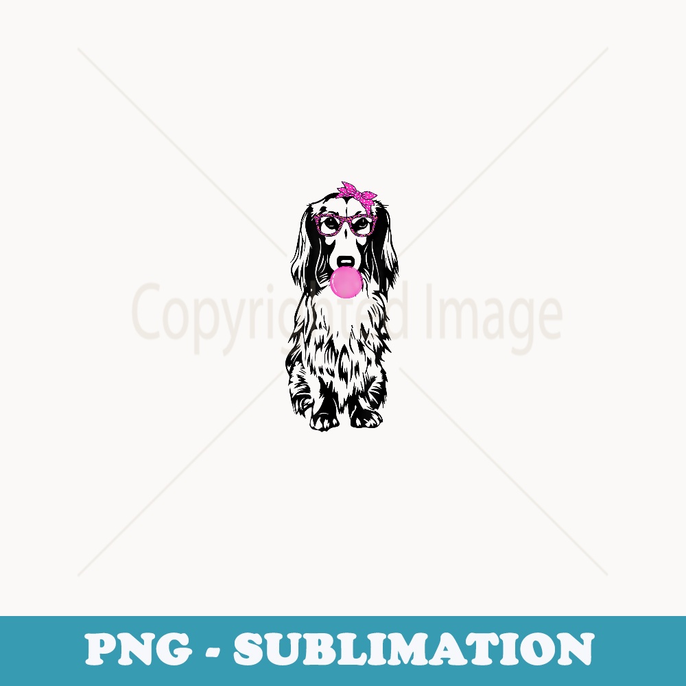 Longhaired Dachshund dog with bubble gum bandana glasses - Artistic Sublimation Digital File
